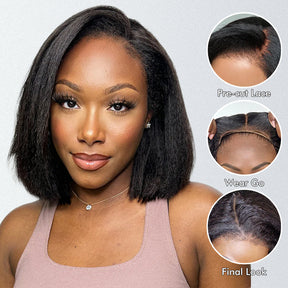 4C Kinky Edges 10 Inch Kinky Straight Bob Wig Glueless Lace Front Human Hair