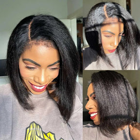 4C Kinky Edges 10 Inch Kinky Straight Bob Wig Glueless Lace Front Human Hair