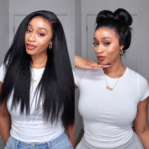 4C Edges Kinky Edge Hairline Kinky Straight Wig Glueless Flexi-Fit Drawstring 13x4 Frontal Pre-Cut Lace Human Hair Wigs