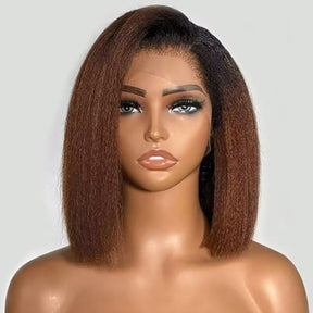 4C Kinky Edges 10 Inch Kinky Straight Bob Wig Glueless Lace Front Human Hair