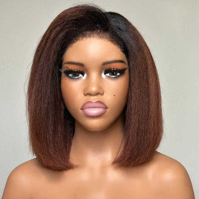 4C Kinky Edges 10 Inch Kinky Straight Bob Wig Glueless Lace Front Human Hair