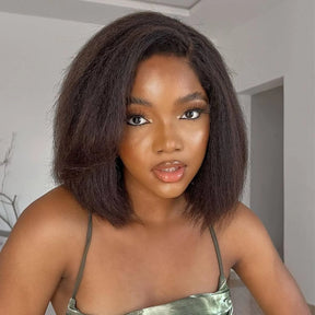 Wear&Go Glueless Kinky Straight Bob HD Closure Wig Pre Bleached Knots