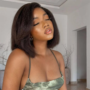 Wear&Go Glueless Kinky Straight Bob HD Closure Wig Pre Bleached Knots