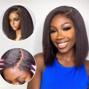 Wear&Go Glueless Kinky Straight Bob HD Closure Wig Pre Bleached Knots
