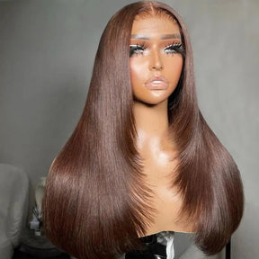Pizazz Hair Layered Cut #4 Dark Brown Straight 13X4 HD Lace Front Wig
