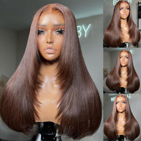 Pizazz Hair Layered Cut #4 Dark Brown Straight 13X4 HD Lace Front Wig