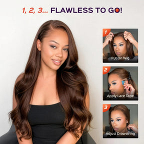 4# Chocolate Brown 360 Lace Body Wave 180% Density Face Framing Pre-Layered Lace Front Wig With Invisi Drawstring