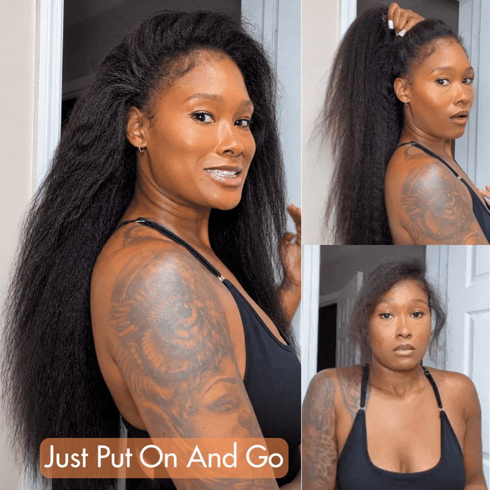 3 In 1 Half Wig | Kinky Straight Comfortable Fit No Glue Needed Install Filp Over Half Wig With Adjustable Drawstring