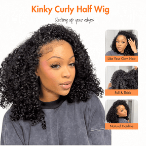 3 In 1 Half Wig | Kinky Curly Comfortable Fit Glueless Install Filp Over Half Wig With Adjustable Drawstring