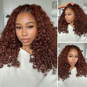 Reddish Brown Raw Burmese Curly Crochet Human Hair Pre Separated Miracle Knot Feather Braiding Hair For Boho Knotless Braids