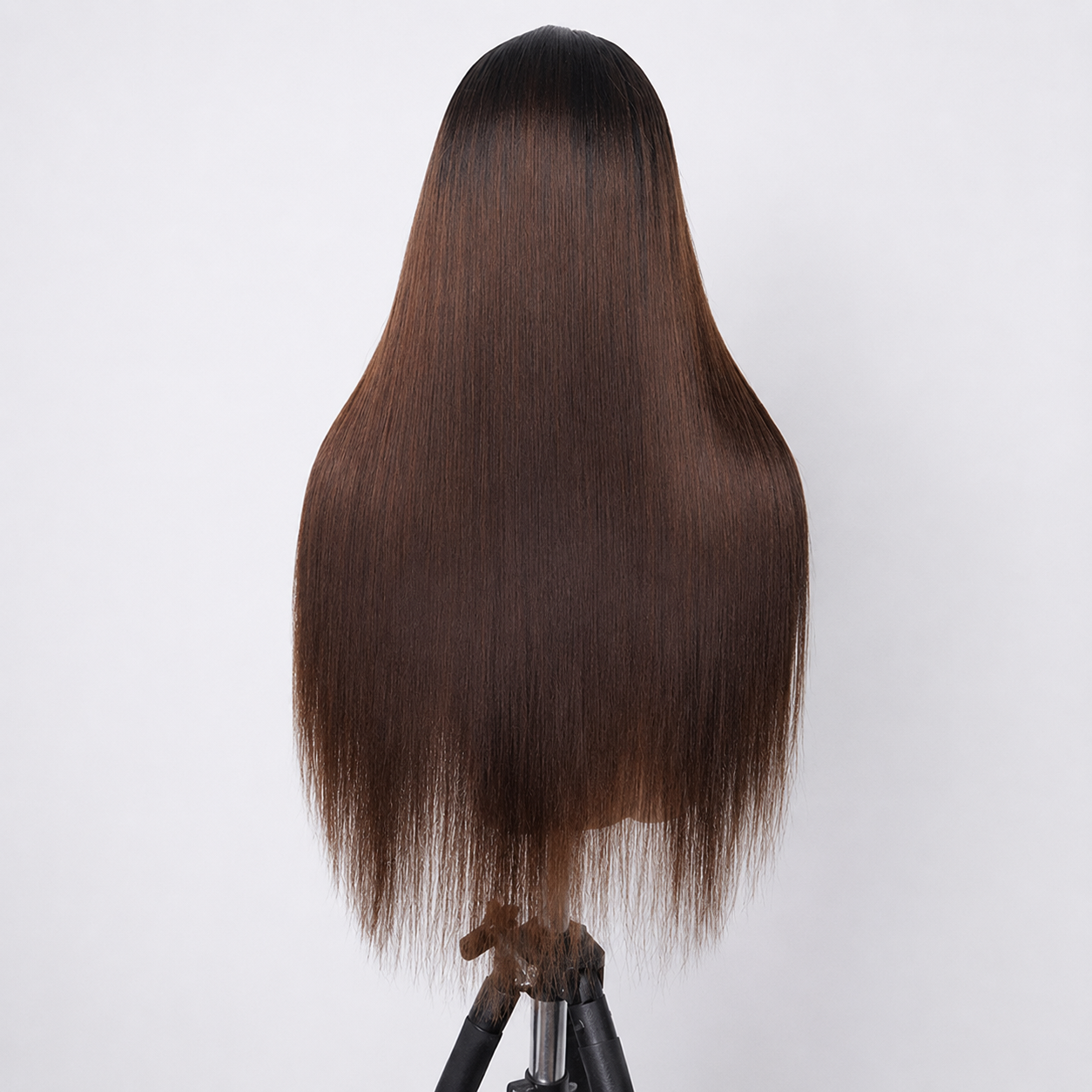 3 In 1 Half Wig | Black To Brown Ombre Straight No Glue Needed Install Filp Over Half Wig With Adjustable Drawstring