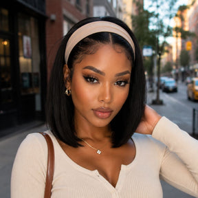 3 In 1 Half Wig | Yaki Straight Bob 220% Density Comfortable Fit Glueless Install Filp Over Half Wig With Adjustable Drawstring