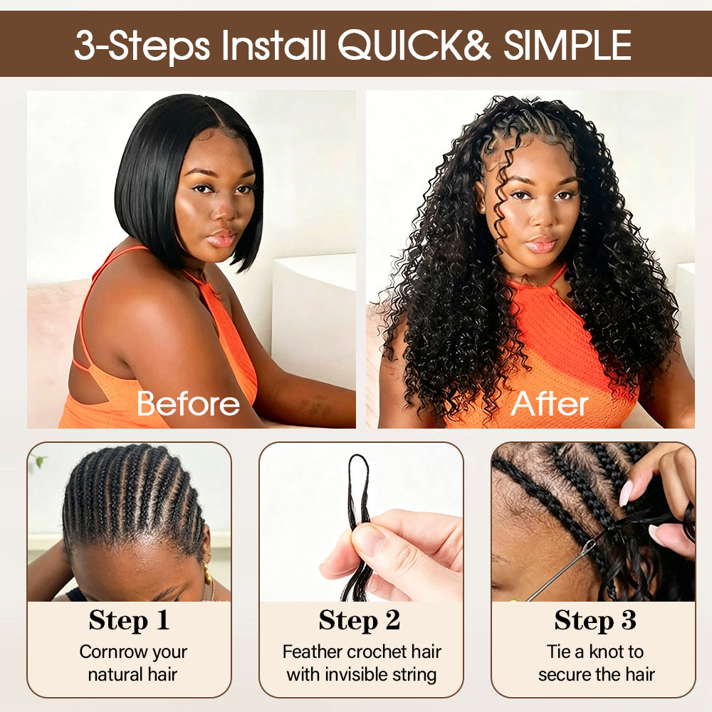 Burmese Curly Feather Crochet Human Hair Pre-Separated Protective Style