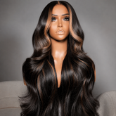 Money Piece Skunk Stripe Highlight Brown Body Wave Lace Front Wigs Glueless Human Hair For Women