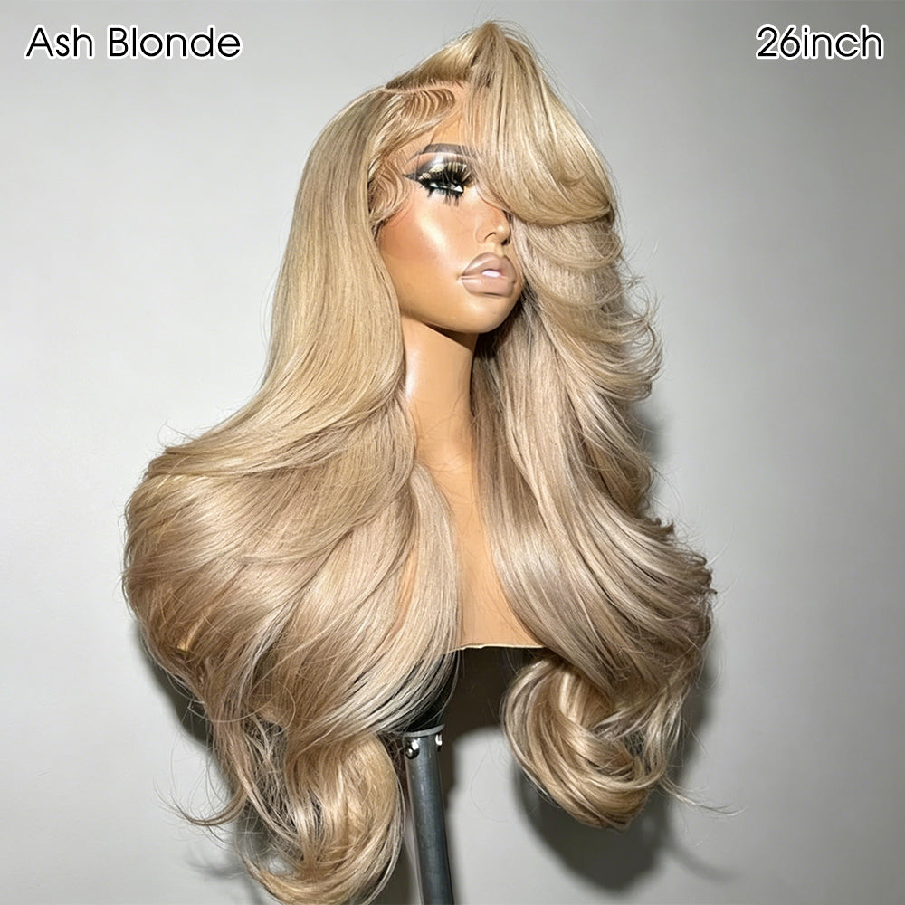 Curtain Bangs 613 Color Glueless HD Lace Wig Blonde Body Wave Human Hair Wigs