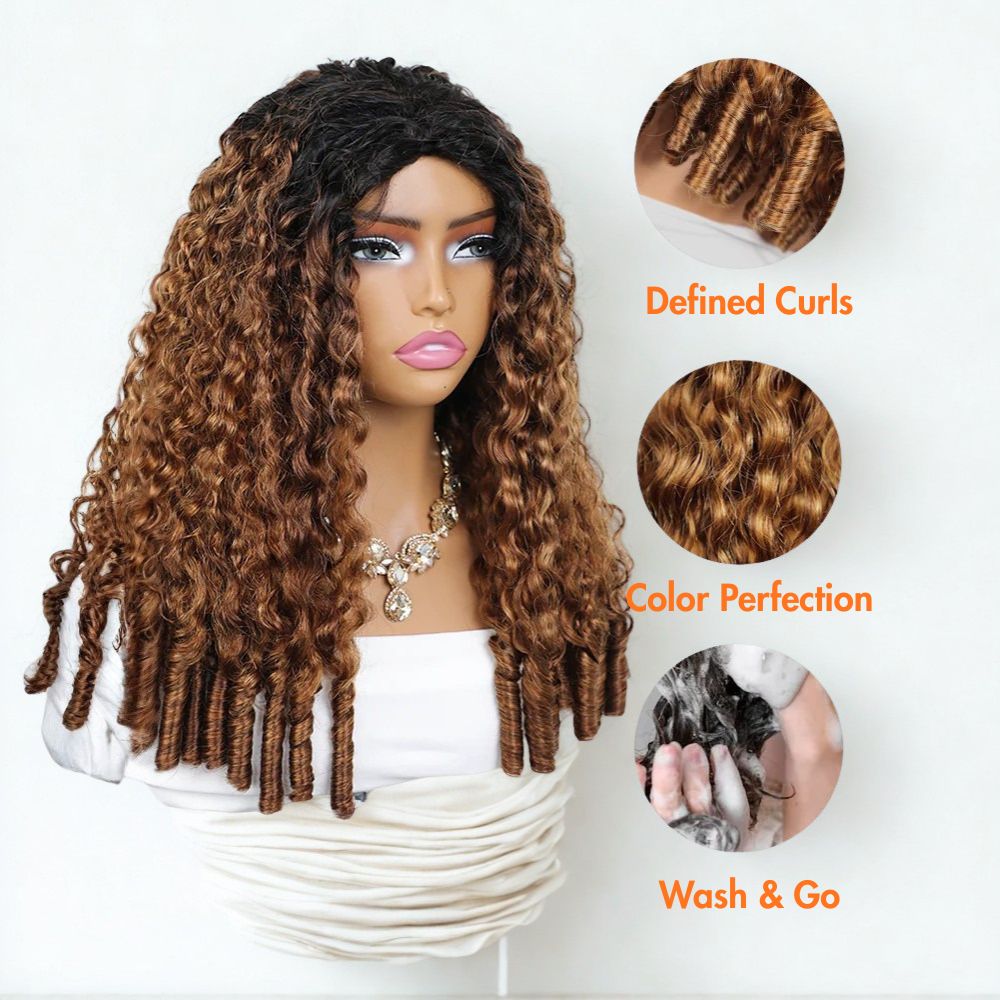 3 In 1 Half Wig | Blonde Burmese Curly with Black Roots No Glue Needed Install Filp Over Half Wig With Adjustable Drawstring