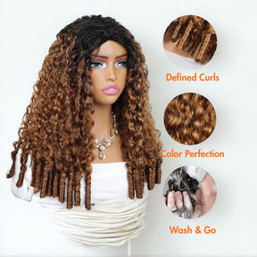 3 In 1 Half Wig | Blonde Burmese Curly with Black Roots No Glue Needed Install Filp Over Half Wig With Adjustable Drawstring