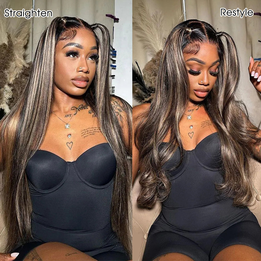 Balayage Highlight M1B/27 Colored 13X6 Invisi-Drawstring Pre-Everything Human Hair Wig 250% Density