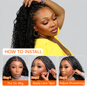 Short Boho Braids Bob Wig Water Wave Pre Cut 5x5 HD Lace Drawstring Human Hair