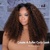 3 In 1 Half Wig | Balayage Highlight Ombre Brown Curly No Glue Needed Install Flip Over Half Wig With Adjustable Drawstring