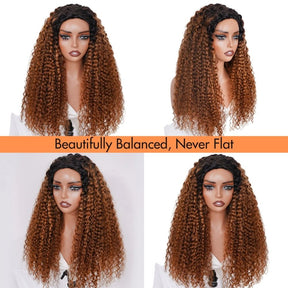 3 In 1 Half Wig | Ombre Brown Wig With Black Roots Curly No Glue Needed Install Filp Over Half Wig With Adjustable Drawstring