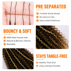 Pre Looped Black Roots #1B/3/27 Highlight Kinky Curly Feather Crochet Hair Extensions Natural Looking