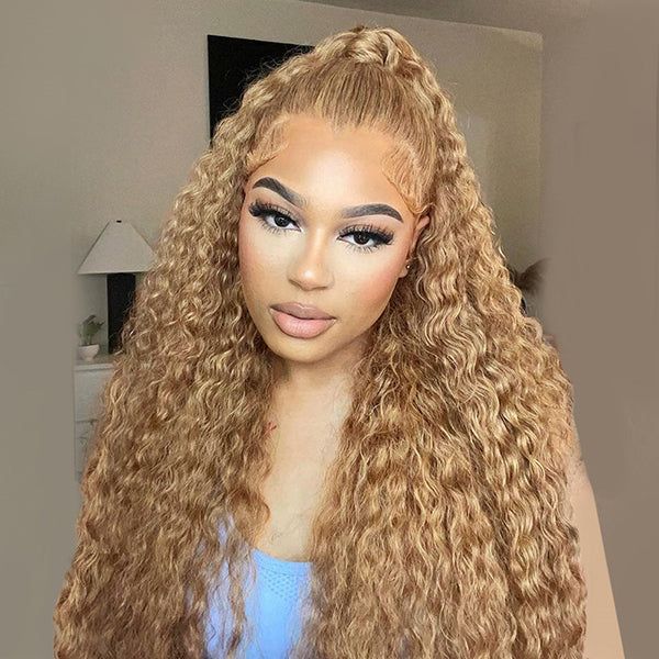 Loose Deep Wave 360 Lace Frontal 27# Honey Blonde Color Human Hair Wigs with Pre Plucked Hairline