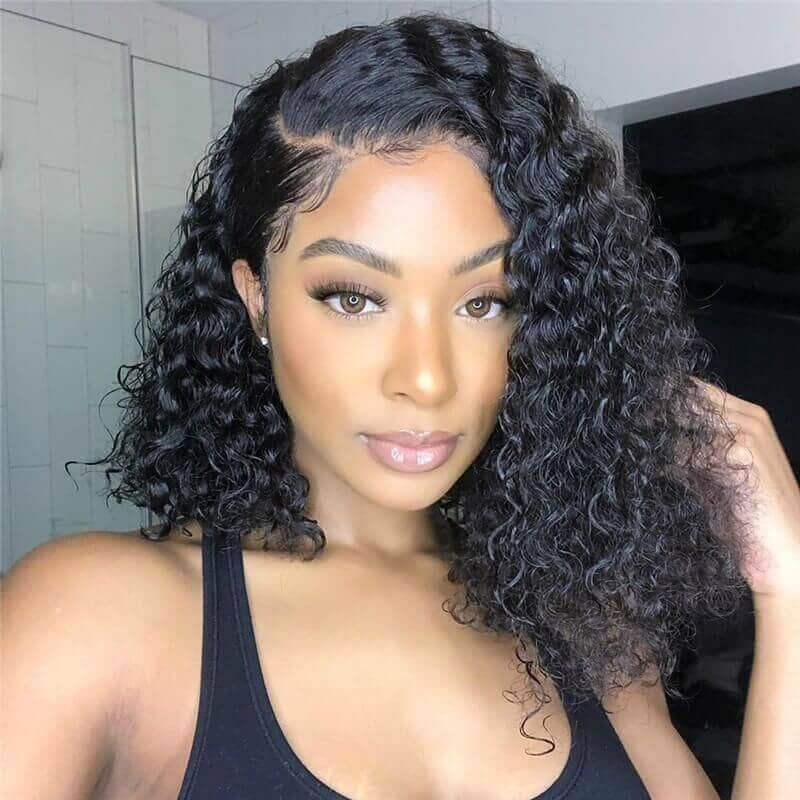 Glueless Short Bob Wig Water Wave 8x5 Pre-Cut Lace Bleached Knots Ready To Wear