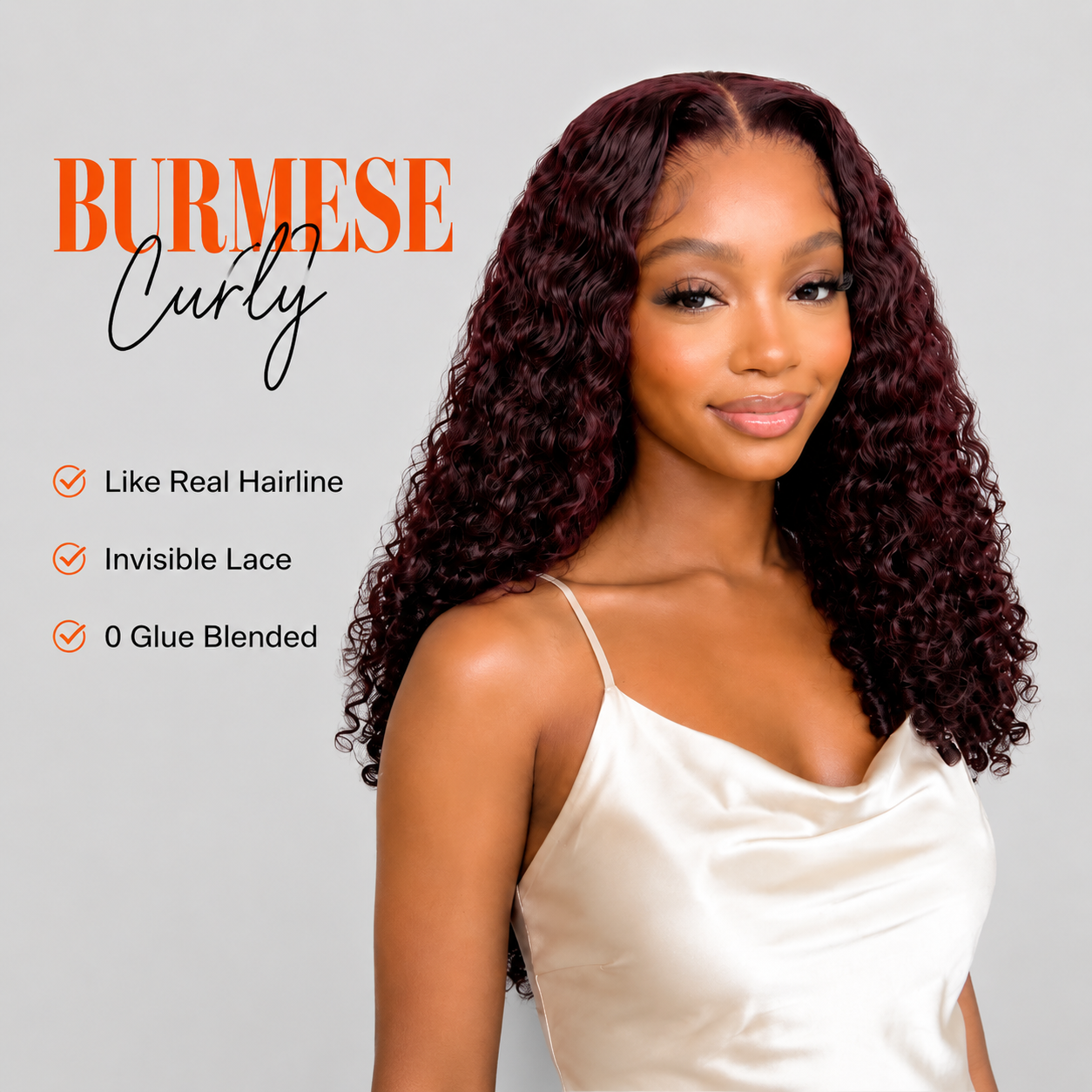 Dark Plum Burmese Curly 13×6 Lace Front Glueless Wear & Go Human Hair Wig