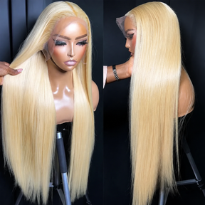 613 Blonde Color 13x6 HD Lace Frontal Silk Straight  Human Hair Wigs 180% Density