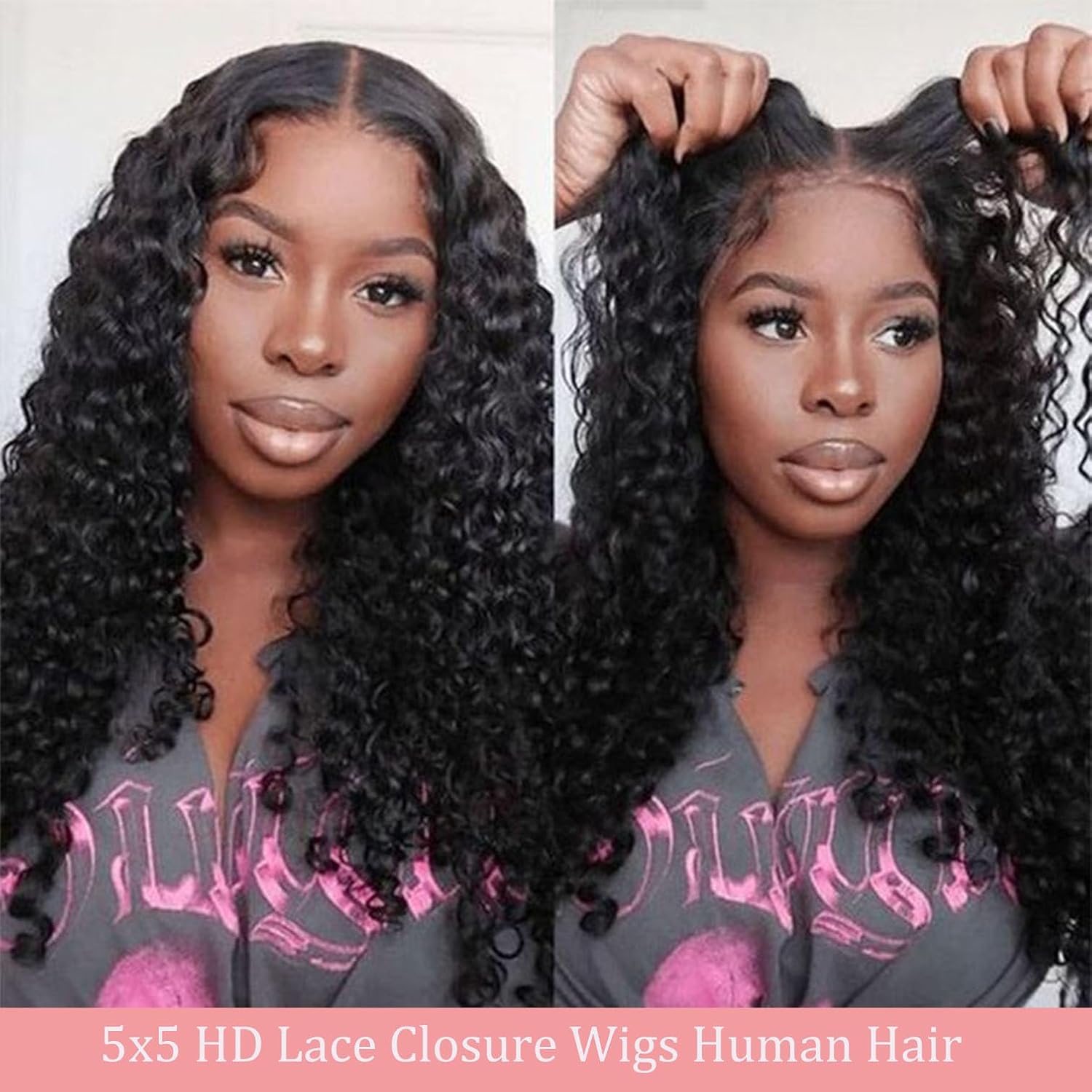 5x5 Lace Closure Wigs Deep Wave Lace Front Wigs Human Hair Long Wigs