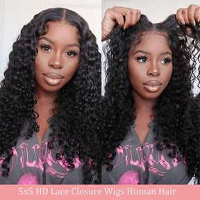 5x5 Lace Closure Wigs Deep Wave Lace Front Wigs Human Hair Long Wigs