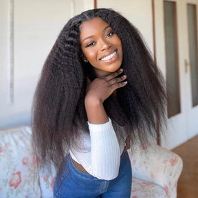 Kinky Straight 5x5  Glueless Human Hair Pre Plucked Pre Cut Wig