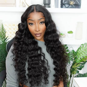 Loose Deep Wave 5x5 HD Lace Closure Glueless Mid Part Long Wig