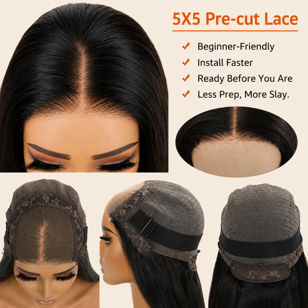 220% Density Blonde Highlight Body Wave 5x5 Pre Cut Lace Wig With Face Framing Bangs