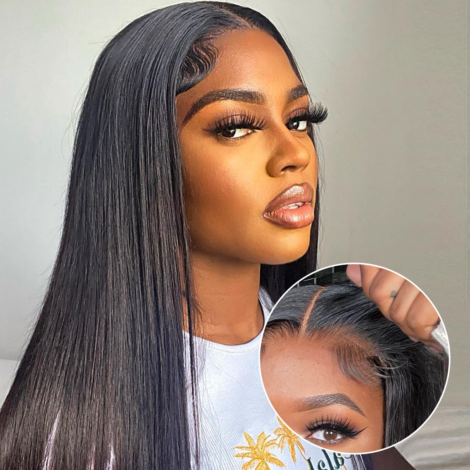 5x5 HD Invisible Lace Closure Wigs Straight Hair Glueless Human Hair Wigs