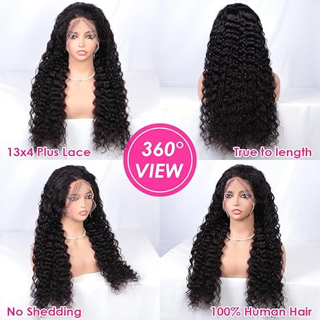 Pizazz 13x4 HD Transparent Lace Front Wigs Human Hair Pre plucked Bleached Knots with Baby Hair 12A 180 Density Brazilian Deep Wave Frontal Wigs for Black Women(26 Inch, Black color)
