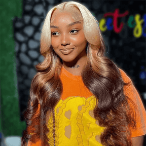 Ombre 613/4 Brown Colored Lace Frontal Body Wave Wig 13x4 HD Lace Human Hair Wigs