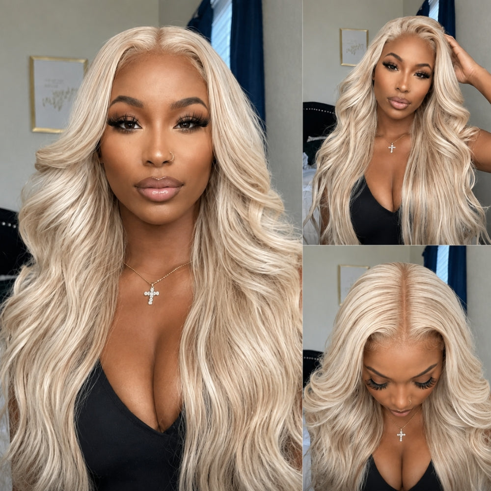 Barbie Blonde 13x6 HD Lace Front Body Wave P18 613 Highlight Color Wig With Invisi Drawstring