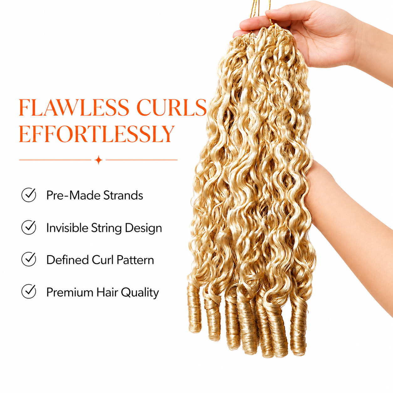 613 Honey Blonde Pre-Separated Burmese Curly Crochet Human Hair, Real Human Hair Crochet Extensions, Lightweight Reusable Curly Strands