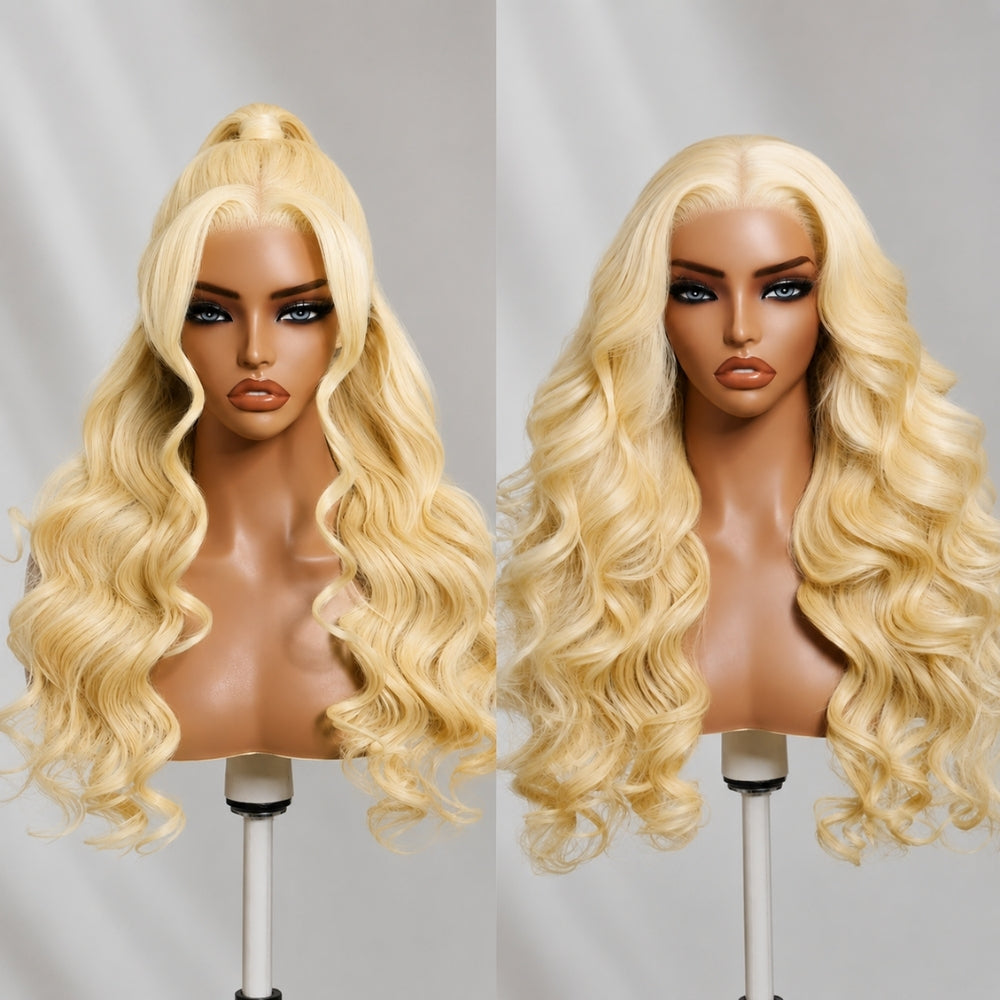 613 Blonde 13x6 HD Lace Front Human Hair Body Wave Glueless Pre Cut Lace Wigs With Invisi Drawstring