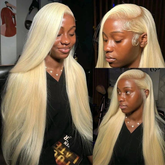 613 Blonde Color 13x6 HD Lace Frontal Silk Straight  Human Hair Wigs 180% Density