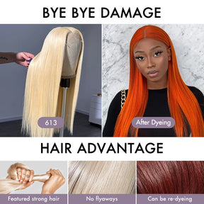 613 Blonde Color 13*6 HD Lace Frontal Silk Straight  Human Hair Wigs 180% Density