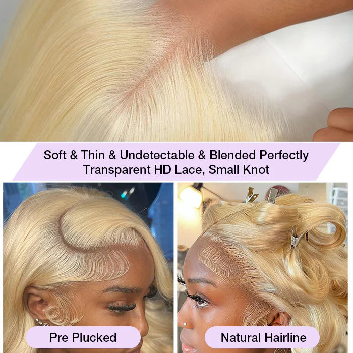 613 Blonde Color 13*6 HD Lace Frontal Silk Straight  Human Hair Wigs 180% Density