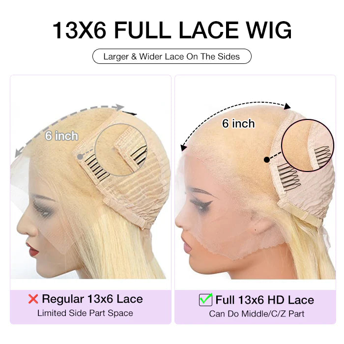613 Blonde Color 13*6 HD Lace Frontal Silk Straight  Human Hair Wigs 180% Density