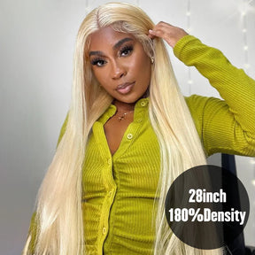 613 Blonde Color 13*6 HD Lace Frontal Silk Straight  Human Hair Wigs 180% Density