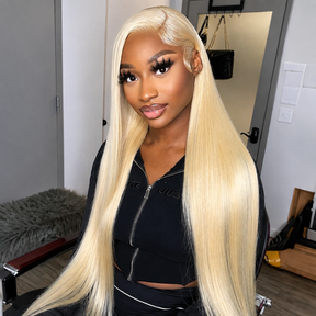 613 Blonde Color 13x6 HD Lace Frontal Silk Straight  Human Hair Wigs 180% Density