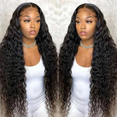 Pizazz 13x4 HD Transparent Lace Front Wigs Human Hair Pre plucked Bleached Knots with Baby Hair 12A 180 Density Brazilian Deep Wave Frontal Wigs for Black Women(26 Inch, Black color)