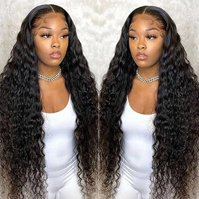 Pizazz 13x4 HD Transparent Lace Front Wigs Human Hair Pre plucked Bleached Knots with Baby Hair 12A 180 Density Brazilian Deep Wave Frontal Wigs for Black Women(26 Inch, Black color)