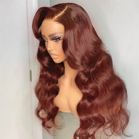 Pizazz 13x6 Full Lace Reddish Brown Human Hair Wigs Body Wave Dark Red Brown Parting Max Wigs Pre Plucked Natural Hairline